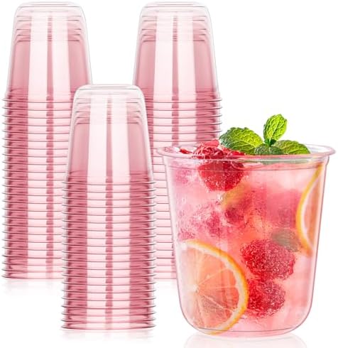 KesaPlan 50 Pcs Pink Plastic Cups 12oz Wine Glasses