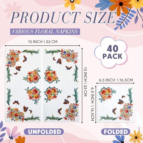 Crtiin 40 Pack Decoupage Napkins Assorted Floral