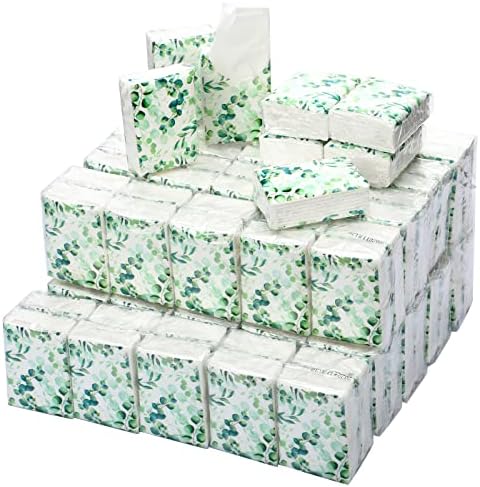 Geyee 100 Pcs Travel Tissue Packs 3 Ply Eucalyptus Leaves Design