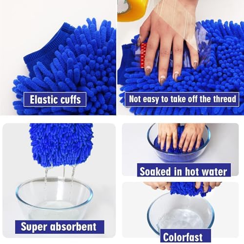 2 Pack Blue Microfiber Car Wash Mitts