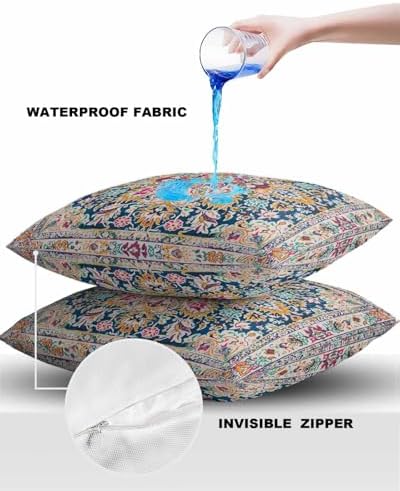 YOKOU Outdoor Waterproof Pillow Covers Floral Pattern Pack of 2