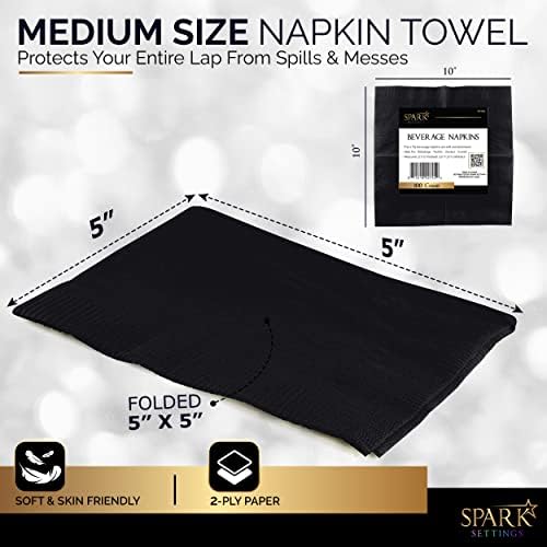 100 Pack Black Beverage Napkins 5x5 Inch 2 Ply by Amcrate
