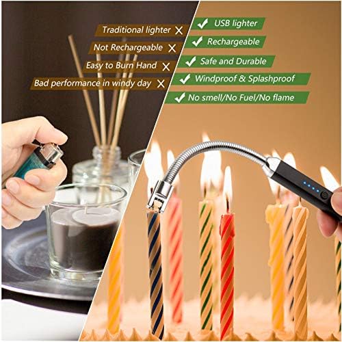 Meiruby Electric Candle Lighter USB Rechargeable Windproof Flameless Lighter for Birthday Gifts