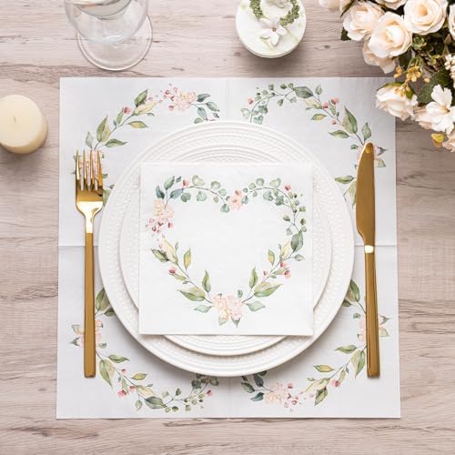 WRAPAHOLIC 50Pcs Floral Heart Napkins 65x65 In