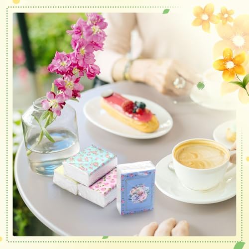 Faccito 50 Pcs Tea Party Floral Tissues 3 Ply