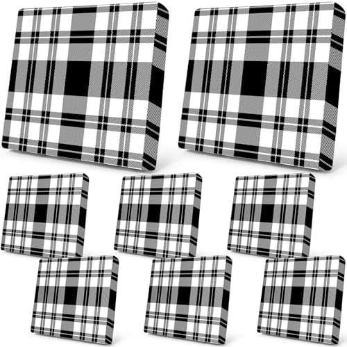 Newwiee 8 Pcs Stretch Plaid Chair Cushion Covers