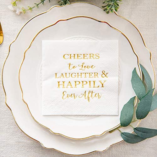 Crisky 50 Count Gold Foil Text Napkins for Wedding Engagement Parties