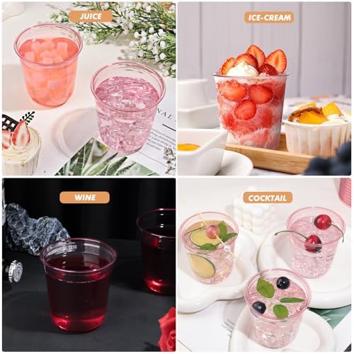 KesaPlan 50 Pcs Pink Plastic Cups 12oz Wine Glasses