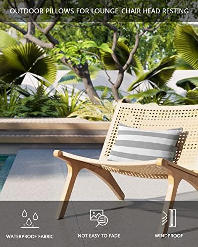 Grey Striped Waterproof Outdoor Pillows with Insert