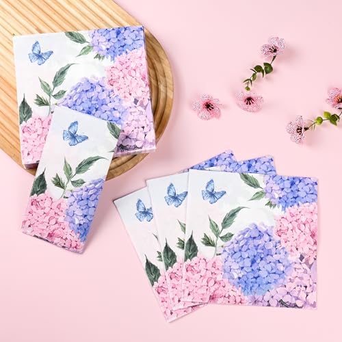100Pcs Hydrangea Floral Paper Napkins for Spring Summer Parties