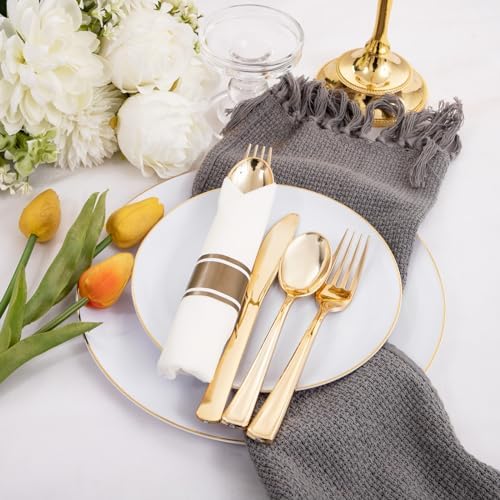 Supernal 120 Piece Gold Plastic Cutlery Set with Napkins