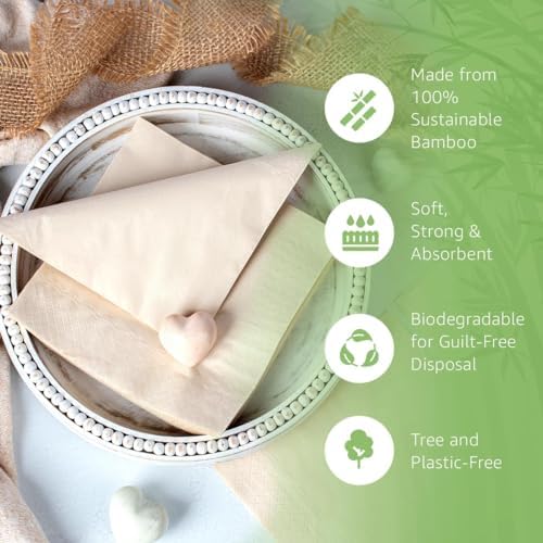 Bamboo Compostable Napkins 250-Pack 65x65 Inch 2-Ply FSC Certified