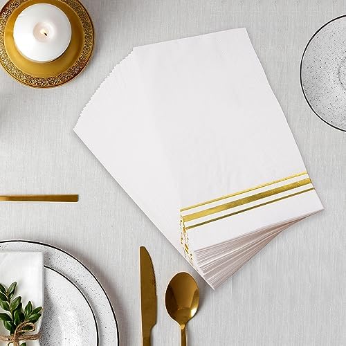 100 Gold Trim Lined Paper Napkins Elegant Party Decor