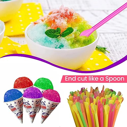 Concession Essentials 200ct Snow Cone Cups with Neon Spoon Straws