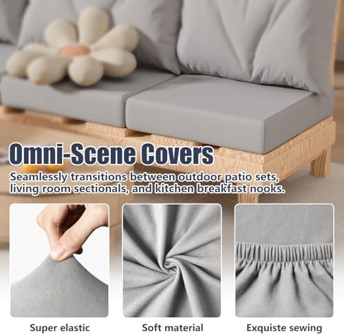 8Pcs Stretch Patio Cushion Covers Air Grey