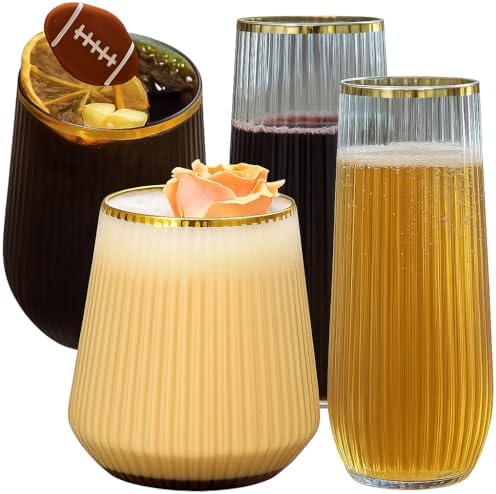48 Pack Gold Rim Shatterproof Plastic Glasses