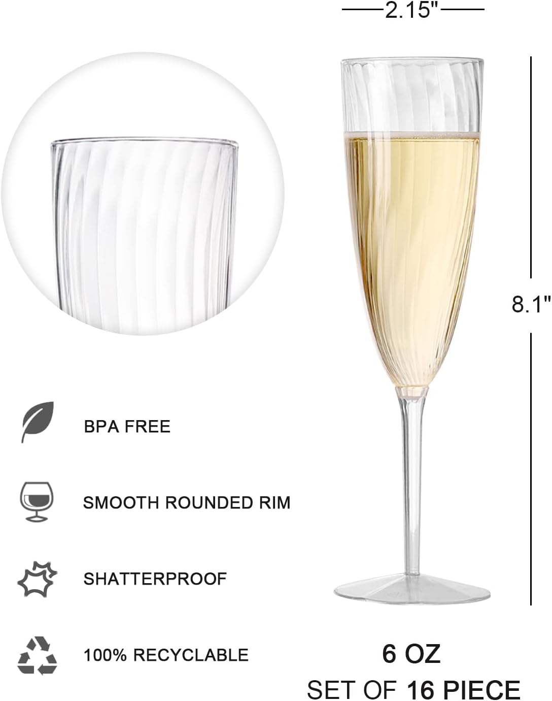 6 Oz Clear Plastic Champagne Glasses 16 Pack