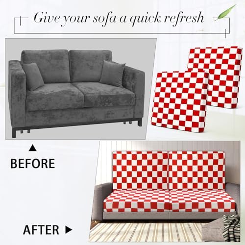 Newwiee 8 Piece Stretch Plaid Cushion Covers for Outdoor Use
