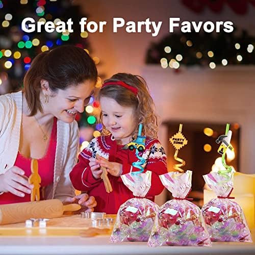 24 Reusable Plastic Straws with Construction Characters for Kids Party Favors