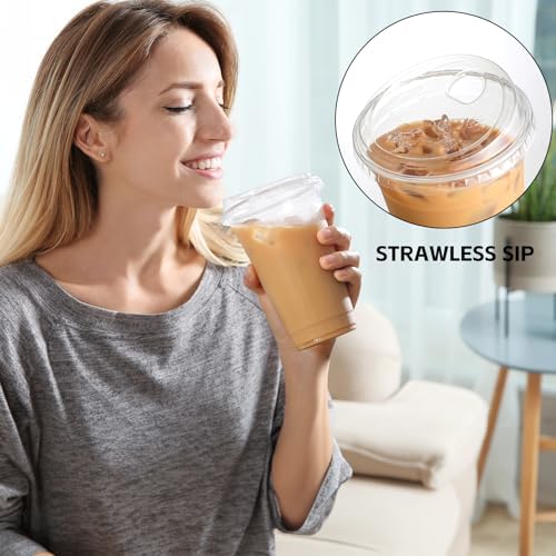 AOZITA 100 Pack Clear 16 Oz Plastic Cups With Lids