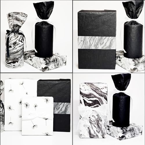 LIAPAWPAW 30 Sheet Black White Tissue Paper Wrapping