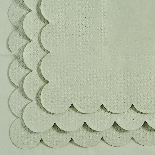 100 Pack Scalloped Edged Cocktail Napkins Sage Green