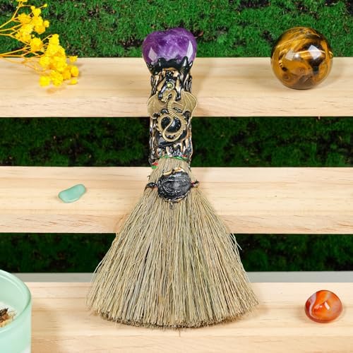 Amethyst Crystal Heart-Shaped Magic Broom - Reiki Energy Healing Tool