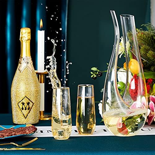N9R 24PCS Plastic Champagne Flutes 9 Oz Stemless Gold Rim Toasting Glasses