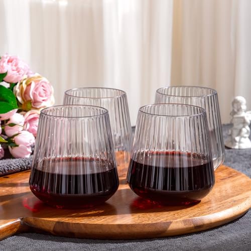 30 Pack Ribbed Plastic Wine Glasses for Home Parties