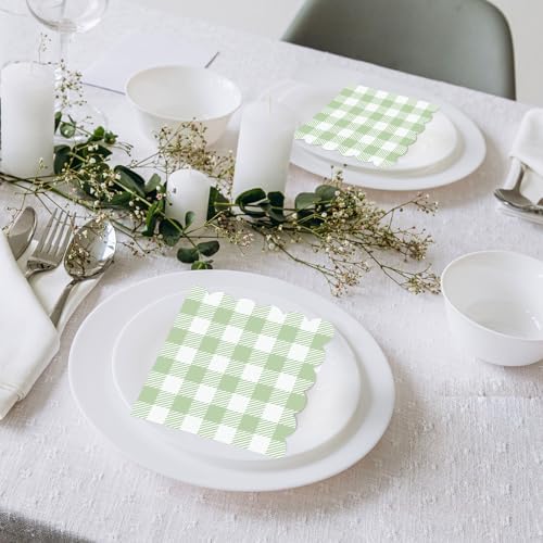120 Pcs Green Gingham Napkins for Picnic Wedding and Baby Shower