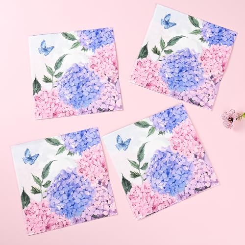 100Pcs Hydrangea Floral Paper Napkins for Spring Summer Parties