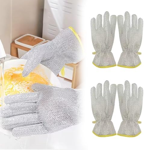 2 Pairs Metal Wire 5-Finger Dishwashing Gloves
