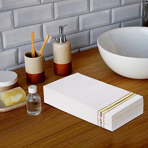 100 Gold Trim Lined Paper Napkins Elegant Party Decor