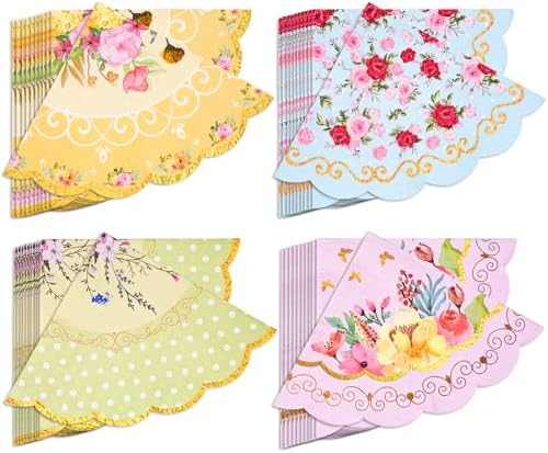 Floral Tea Party Napkins 100pcs Scalloped Decor