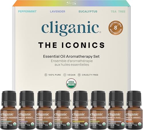 Cliganic Organic Essential Oil Gift Set - 8 Premium Oils
