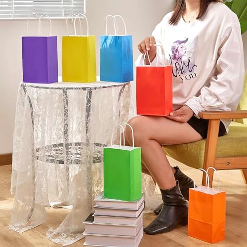 SUNCOLOR 24-Pack Rainbow Gift Bags with Handles