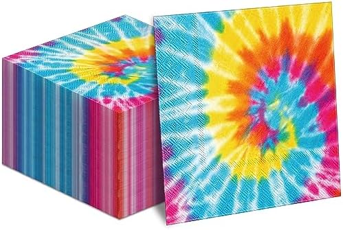 Censen 100 Pcs Tie Dye Napkins Rainbow Party Decor