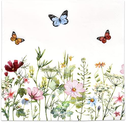 Gift Boutique 100 Spring Floral Napkins with Butterflies