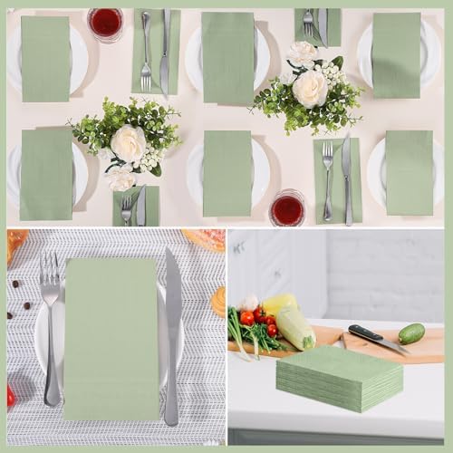60 Pcs Sage Green Disposable Napkins for Home and Events