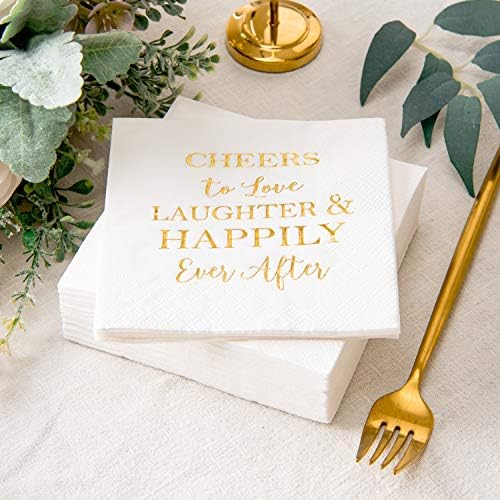 Crisky 50 Count Gold Foil Text Napkins for Wedding Engagement Parties