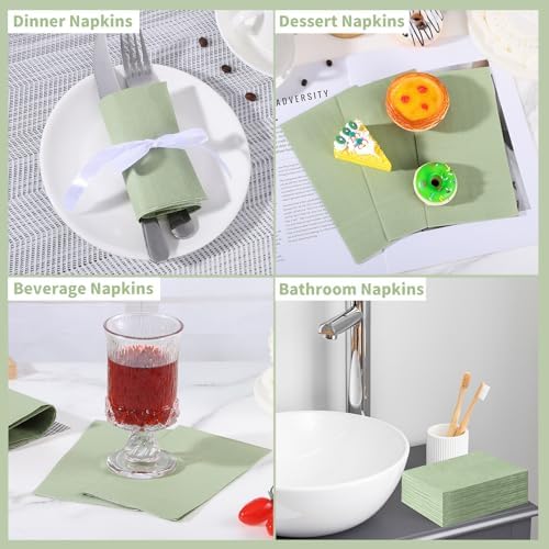60 Pcs Sage Green Disposable Napkins for Home and Events