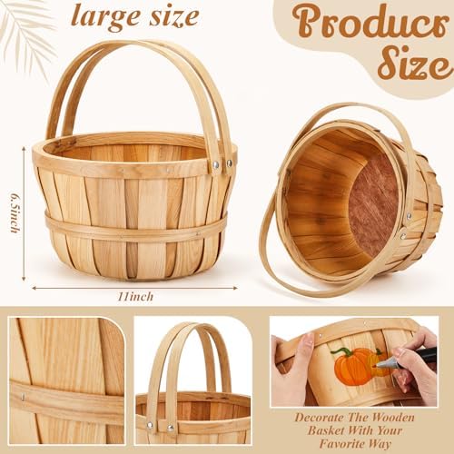 Marsui 6 Pcs Large Wooden Apple Basket with Handle