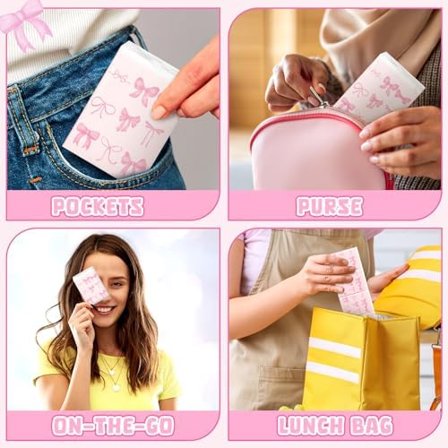 Therwen 20 Pack Pink Bow Travel Tissue Packs