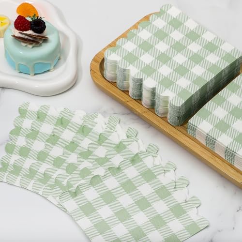 120 Pcs Green Gingham Napkins for Picnic Wedding and Baby Shower
