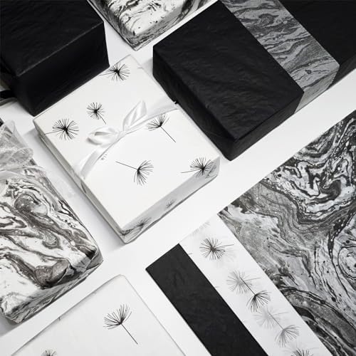 LIAPAWPAW 30 Sheet Black White Tissue Paper Wrapping