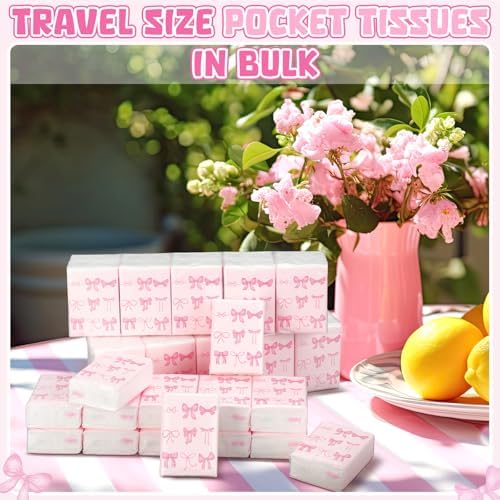 Therwen 20 Pack Pink Bow Travel Tissue Packs