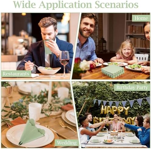 100 Pcs Sage Green Scalloped Napkins