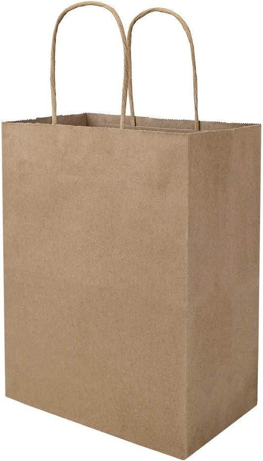 Bagmad 100 Pack 8x475x10 Inch Plain Kraft Paper Bags with Handles