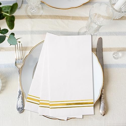 100 Gold Trim Lined Paper Napkins Elegant Party Decor