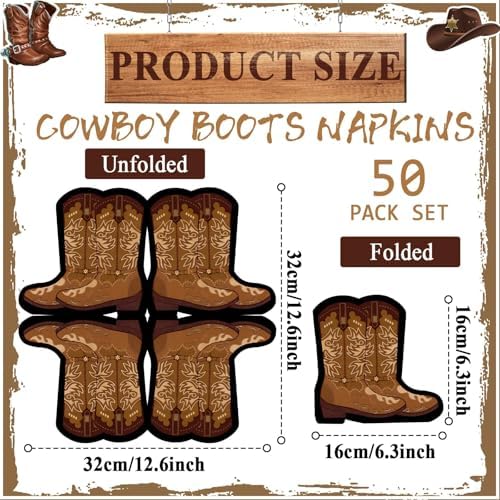 50 Pcs Cowboy Boot Shaped Napkins for Western Parties